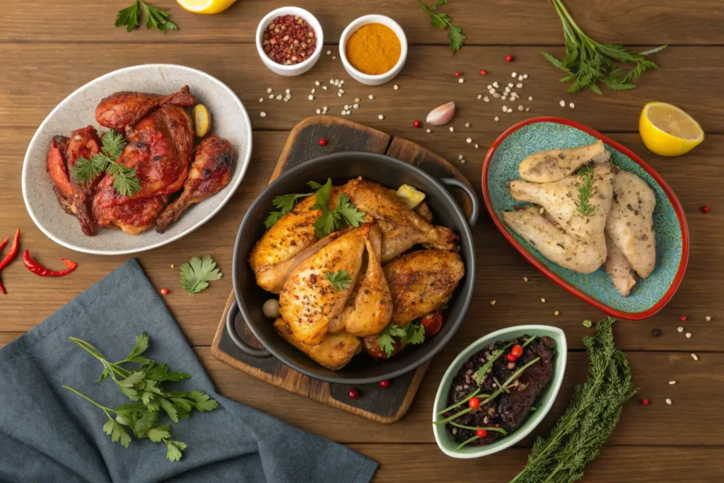 Assortiment de plats de poulet avec différentes marinades