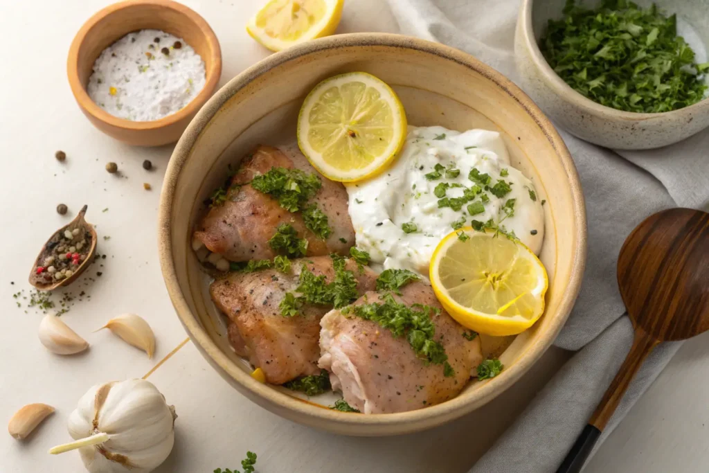 Cuisses de poulet dans une marinade grecque au yaourt et citron