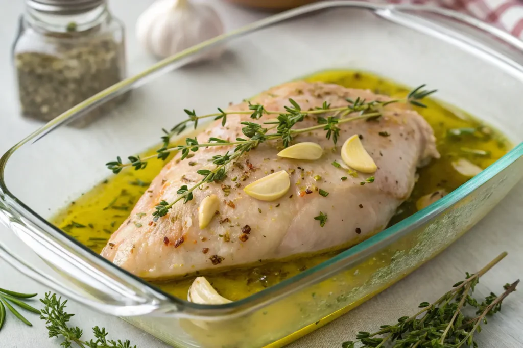 Filet de poulet dans une marinade citronnée aux herbes