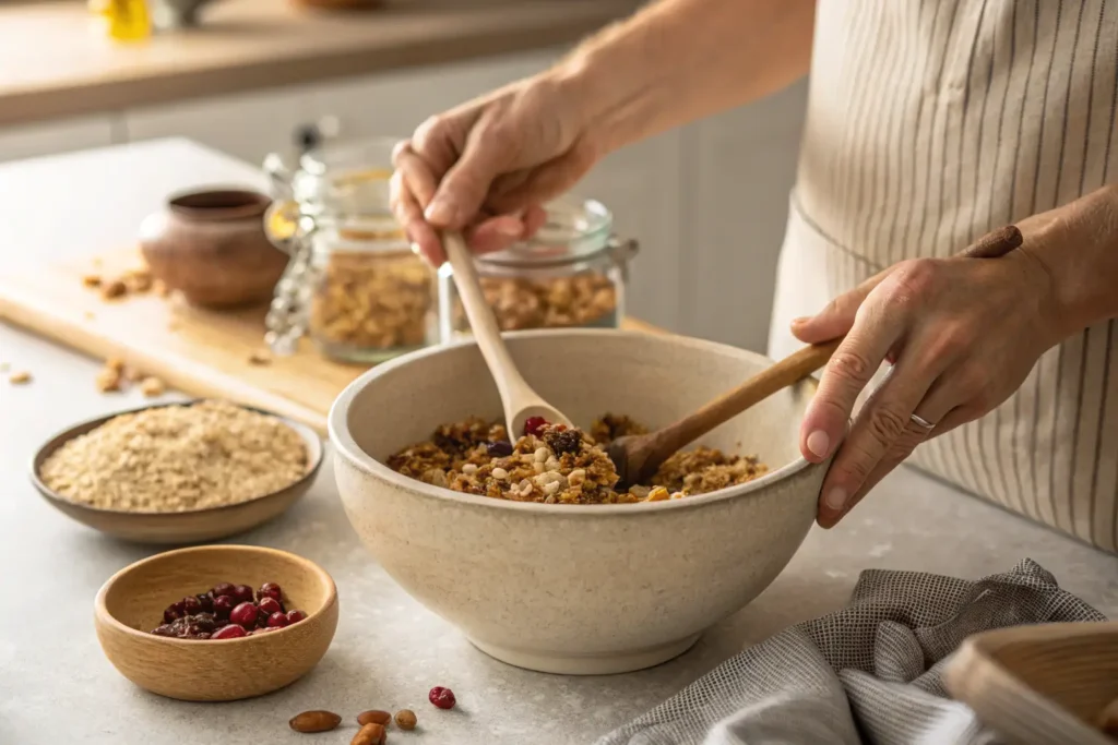 Mélange des ingrédients de la Recette granola maison healthy