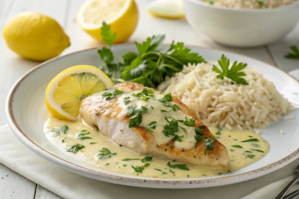 Poitrine de poulet à la crème citronnée avec riz