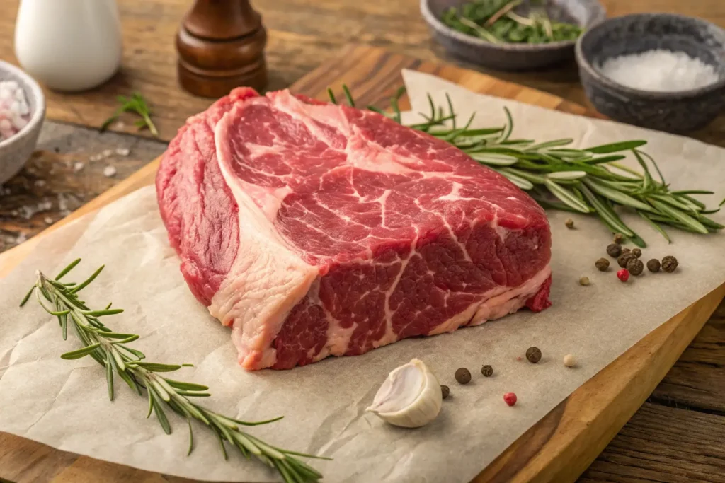 Coupe crue de palette de bœuf sur papier boucher