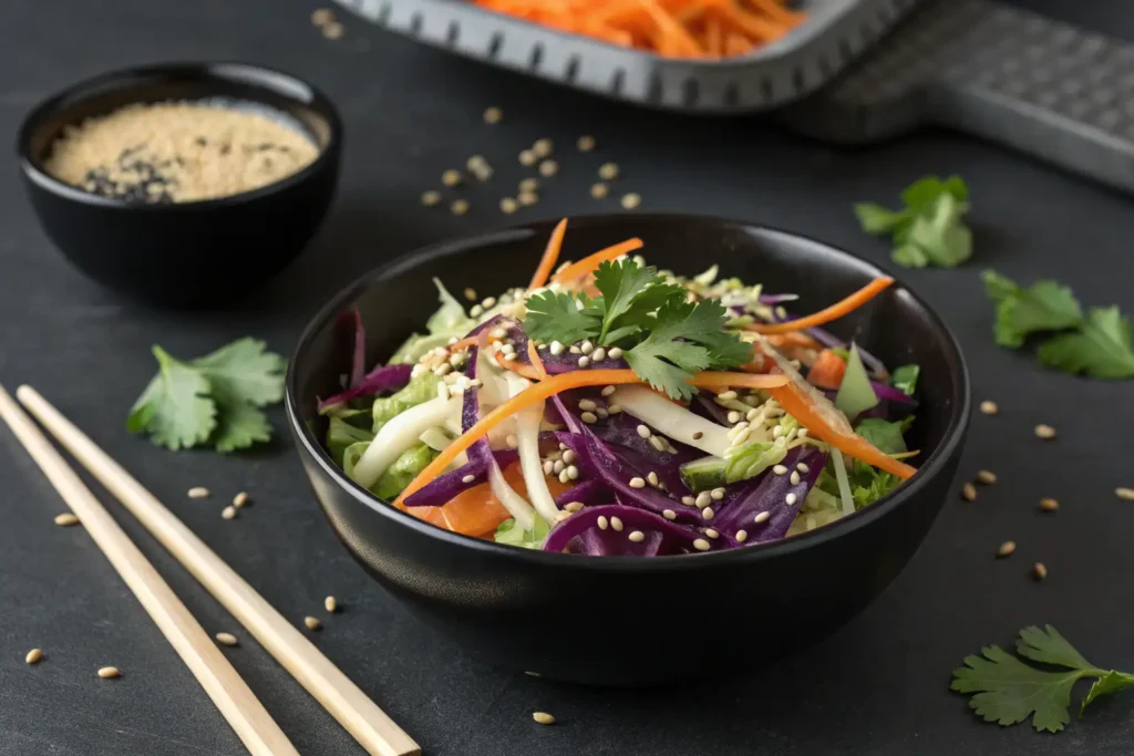 Salade de chou asiatique avec sauce soja, sésame et coriandre fraîche