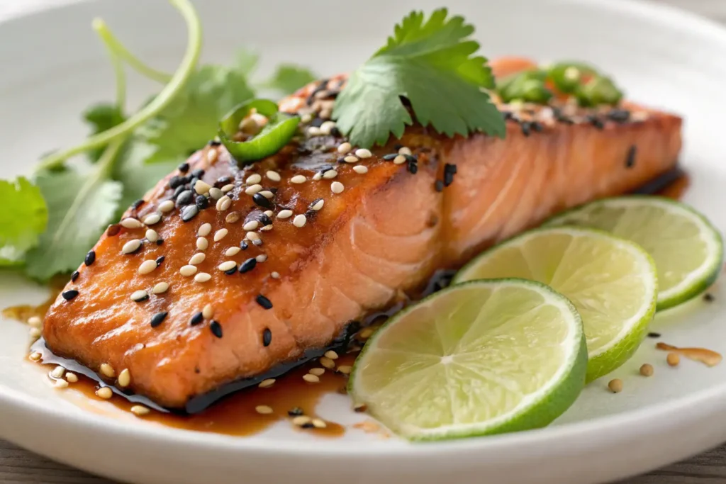 Saumon mariné asiatique au gingembre, soja et graines de sésame