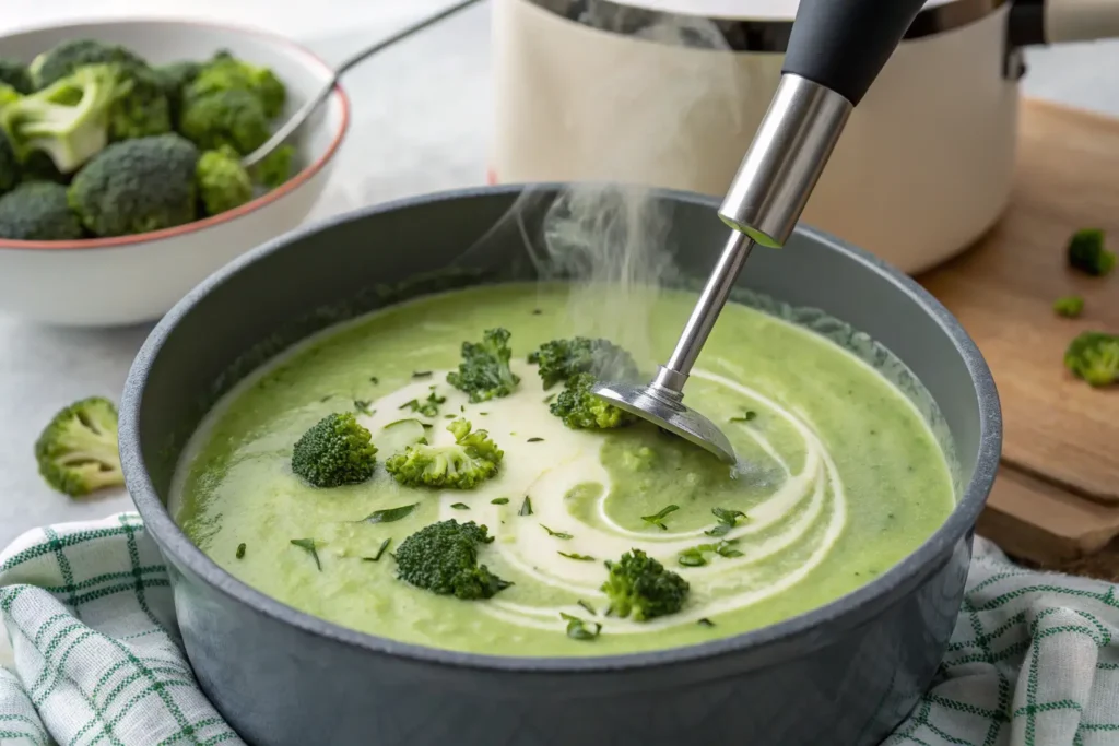 Mixage de la crème de brocoli pour une texture onctueuse