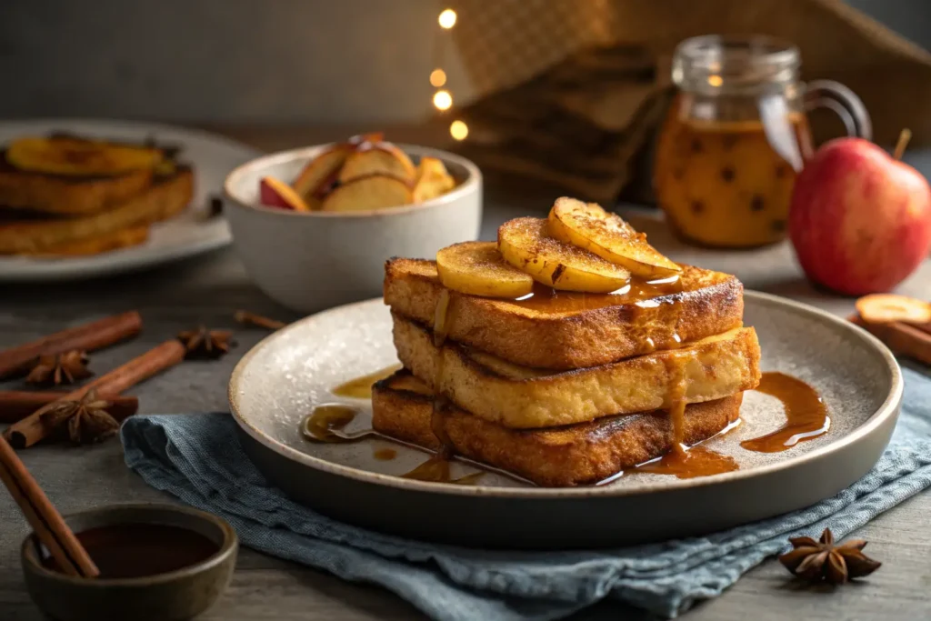 Pain doré aux pommes caramélisées et cannelle