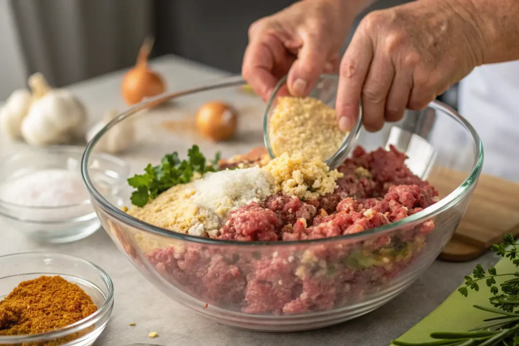 Préparation du mélange de viande hachée pour un pain de viande maison