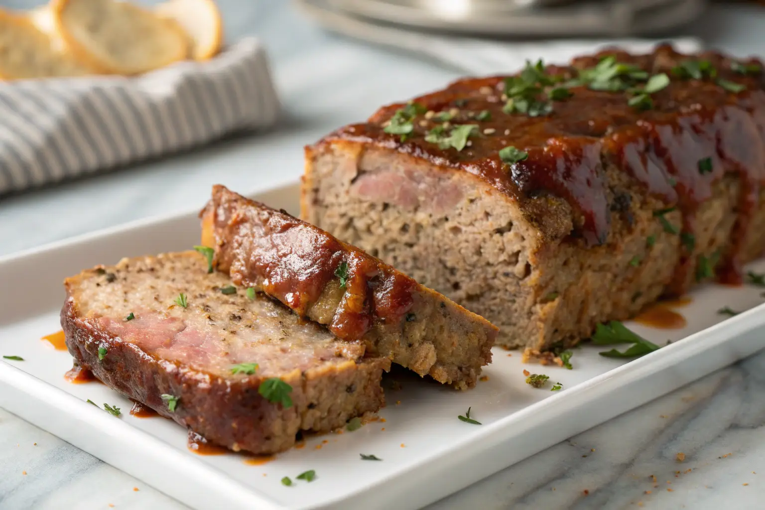 Photo macro d’un pain de viande traditionnel maison, juteux et doré